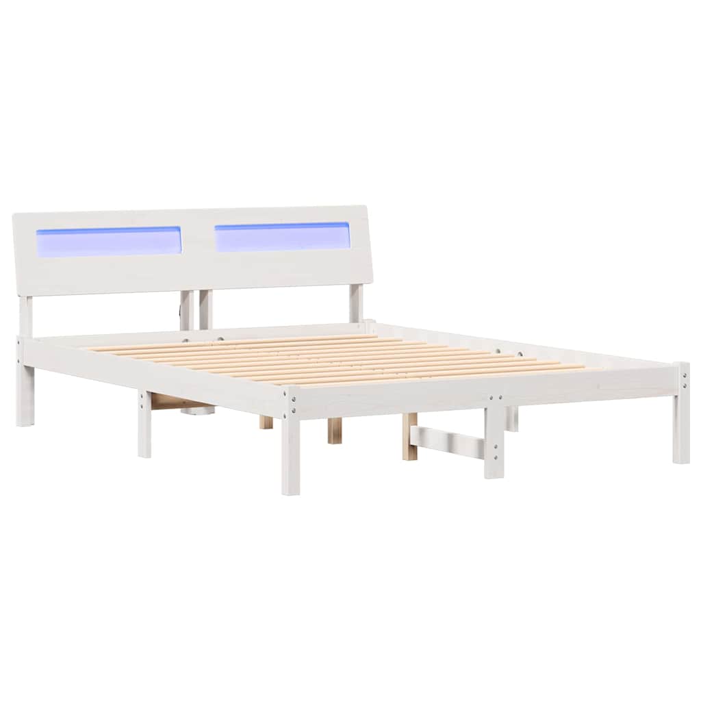 Bed Frame with Headboard White 135 x 190 cm Solid Pine Wood
