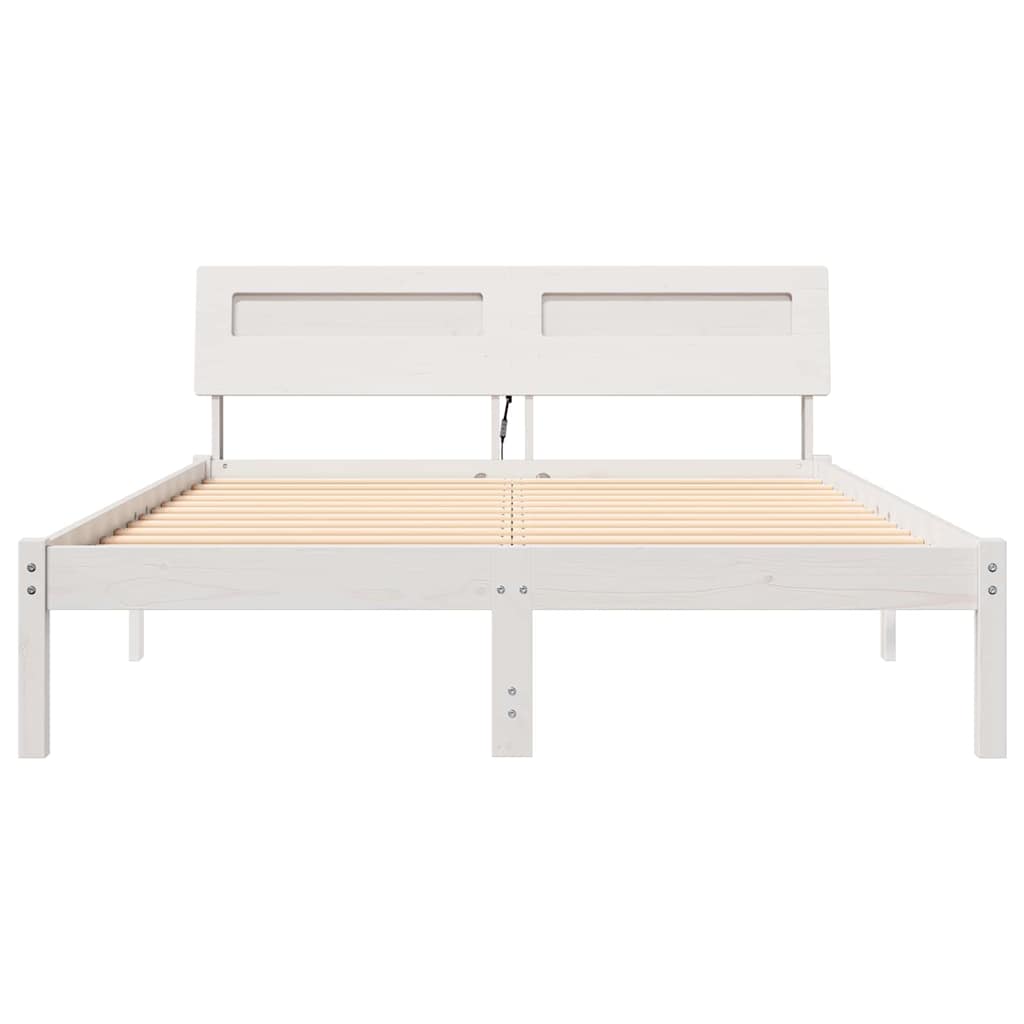 Bed Frame with Headboard White 135 x 190 cm Solid Pine Wood