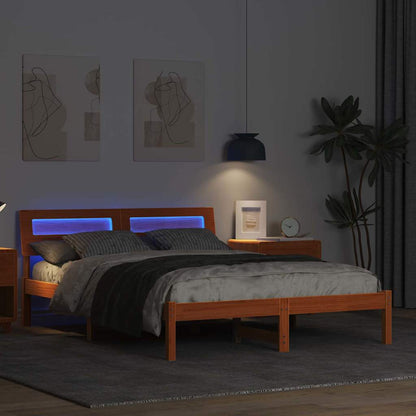 Bed Frame with Headboard Wax Brown 135 x 190 cm Solid Pine Wood