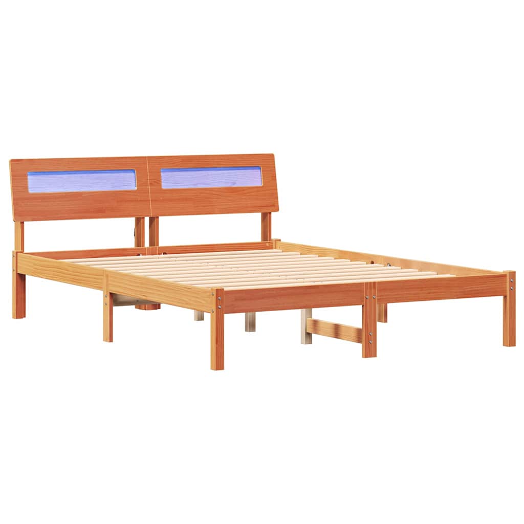 Bed Frame with Headboard Wax Brown 135 x 190 cm Solid Pine Wood