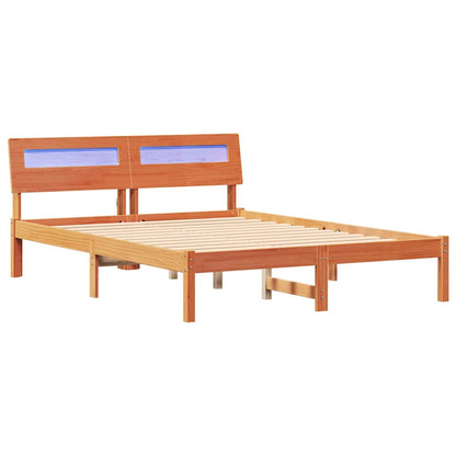 Bed Frame with Headboard Wax Brown 135 x 190 cm Solid Pine Wood