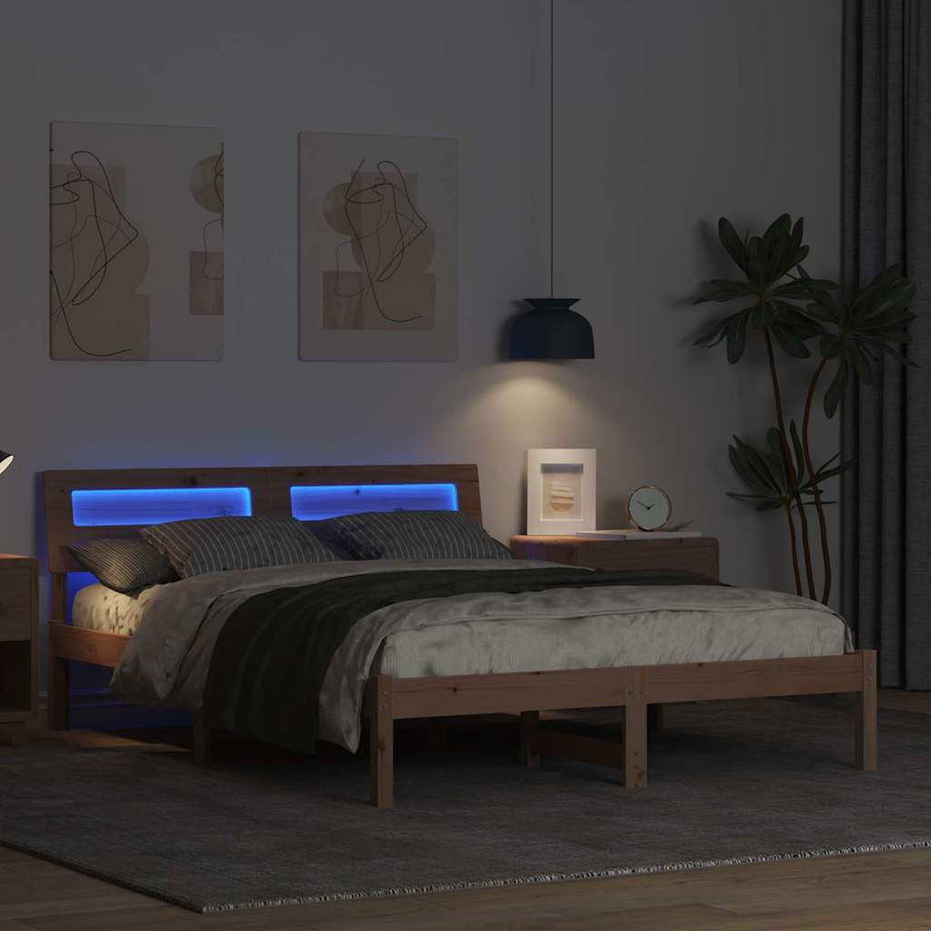 Bed Frame with Headboard Brown 120 x 190 cm Solid Pine Wood