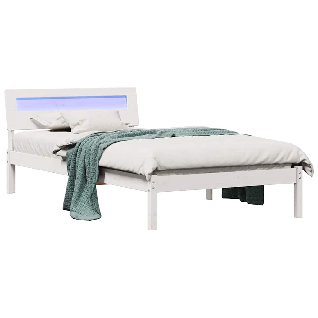 Bed Frame with Headboard White 100 x 200 cm Solid Pine Wood