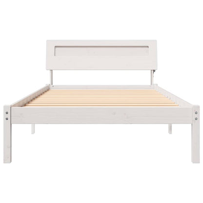 Bed Frame with Headboard White 75 x 190 cm Solid Pine Wood