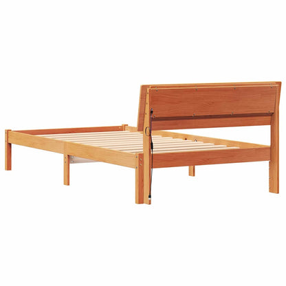 Bed Frame with Headboard Wax Brown 75 x 190 cm Solid Pine Wood