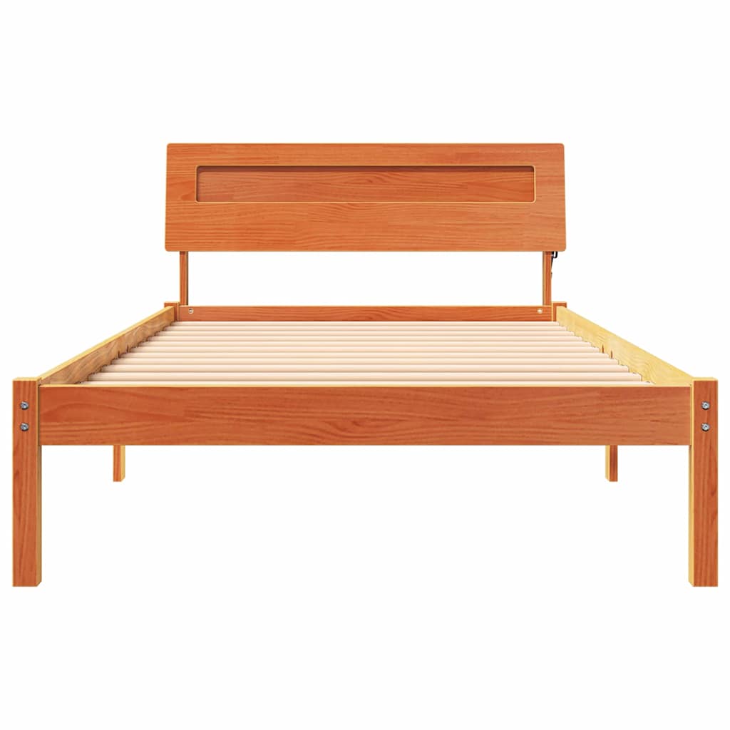 Bed Frame with Headboard Wax Brown 75 x 190 cm Solid Pine Wood
