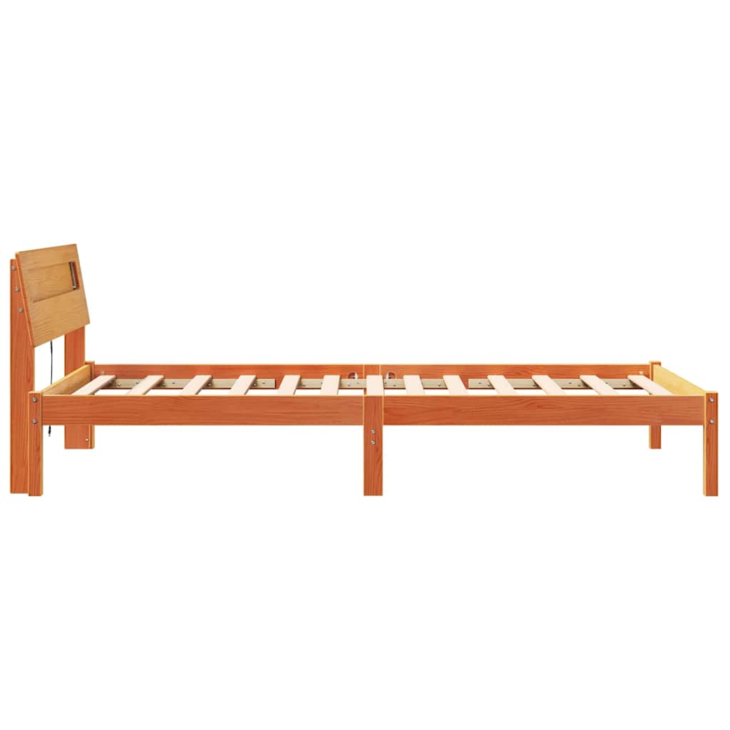 Bed Frame with Headboard Wax Brown 75 x 190 cm Solid Pine Wood
