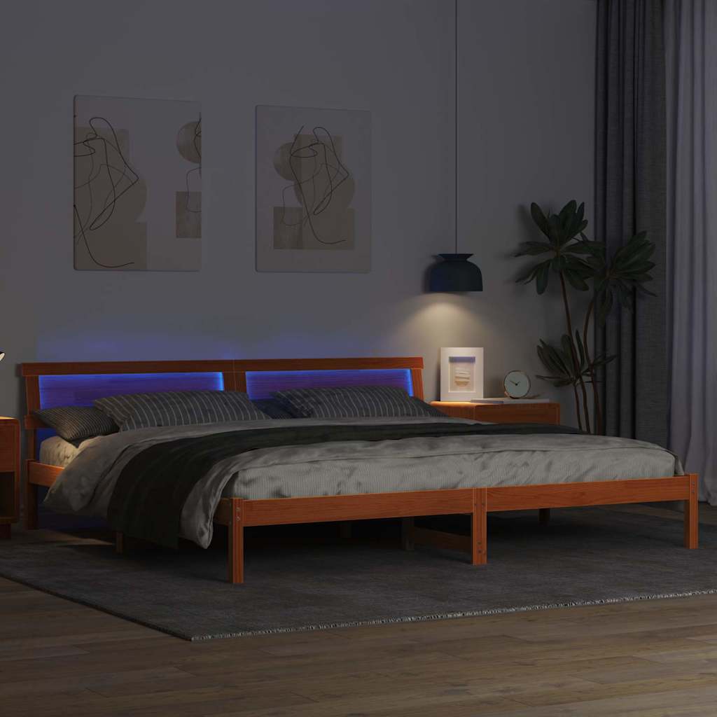 Bed Frame with Headboard Wax Brown 180 x 200 cm Solid Pine Wood