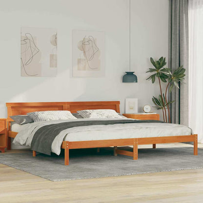 Bed Frame with Headboard Wax Brown 180 x 200 cm Solid Pine Wood