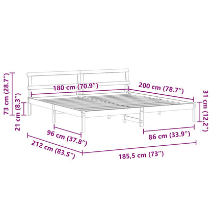 Bed Frame with Headboard Wax Brown 180 x 200 cm Solid Pine Wood