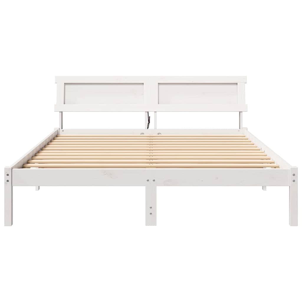 Bed Frame with Headboard White 160 x 200 cm Solid Pine Wood