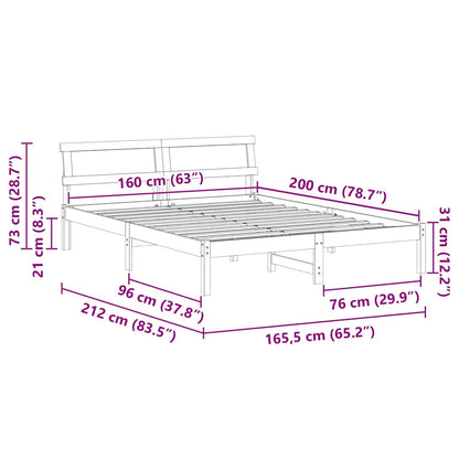 Bed Frame with Headboard Wax Brown 160 x 200 cm Solid Pine Wood