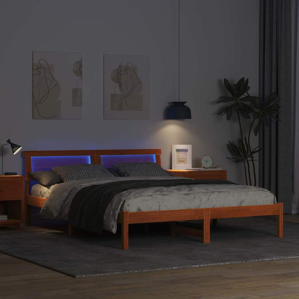 Bed Frame with Headboard Wax Brown 150 x 200 cm Solid Pine Wood
