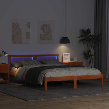 Bed Frame with Headboard Wax Brown 150 x 200 cm Solid Pine Wood