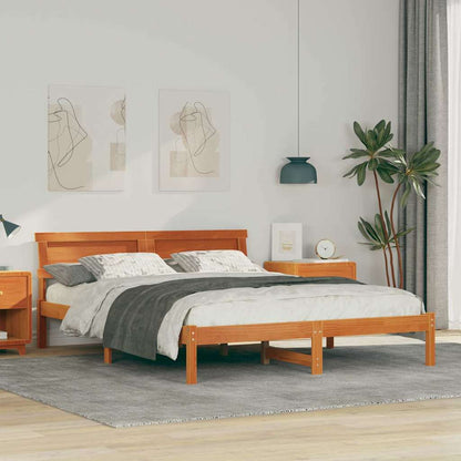 Bed Frame with Headboard Wax Brown 150 x 200 cm Solid Pine Wood