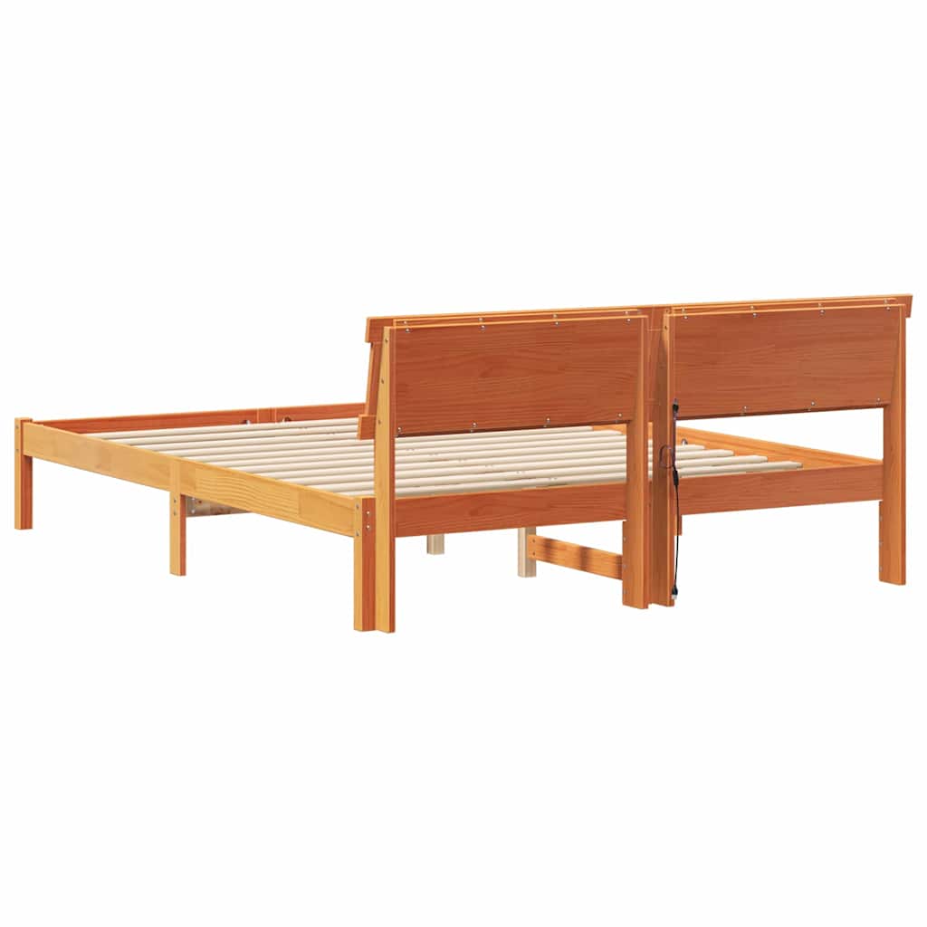 Bed Frame with Headboard Wax Brown 150 x 200 cm Solid Pine Wood