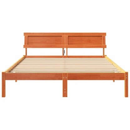 Bed Frame with Headboard Wax Brown 150 x 200 cm Solid Pine Wood