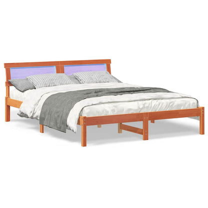 Bed Frame with Headboard Wax Brown 150 x 200 cm Solid Pine Wood