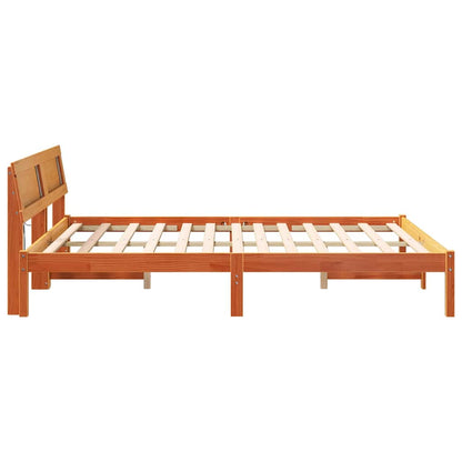 Bed Frame with Headboard Wax Brown 150 x 200 cm Solid Pine Wood