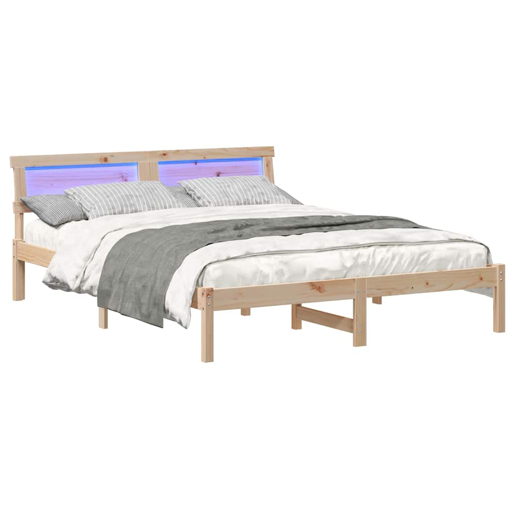 Bed Frame with Headboard Brown 140 x 200 cm Solid Pine Wood