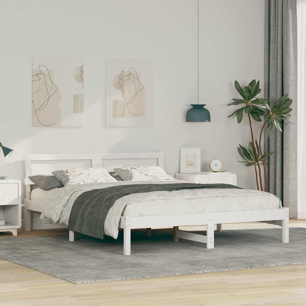 Bed Frame with Headboard White 140 x 200 cm Solid Pine Wood