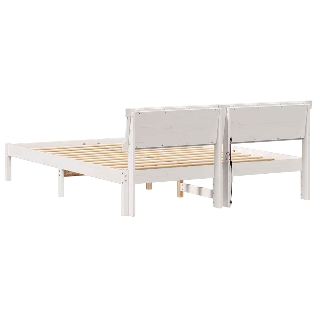 Bed Frame with Headboard White 140 x 200 cm Solid Pine Wood