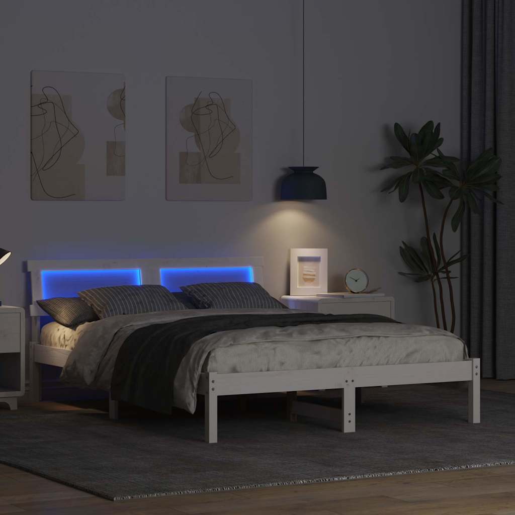 Bed Frame with Headboard White 120 x 200 cm Solid Pine Wood