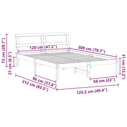 Bed Frame with Headboard Wax Brown 120 x 200 cm Solid Pine Wood