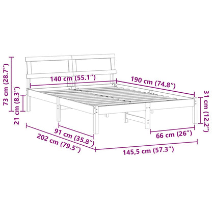 Bed Frame with Headboard Brown 140 x 190 cm Solid Pine Wood