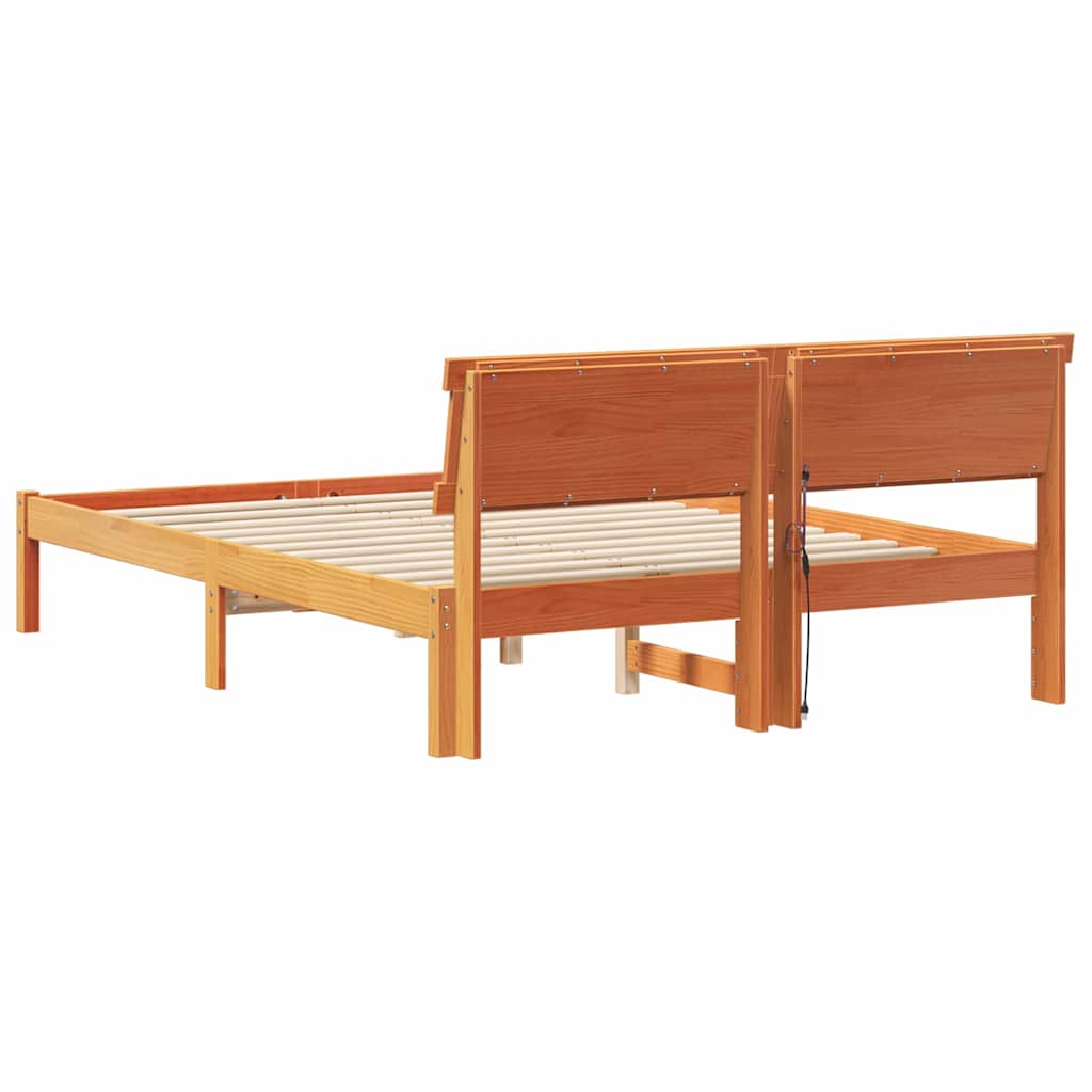 Bed Frame with Headboard Wax Brown 140 x 190 cm Solid Pine Wood