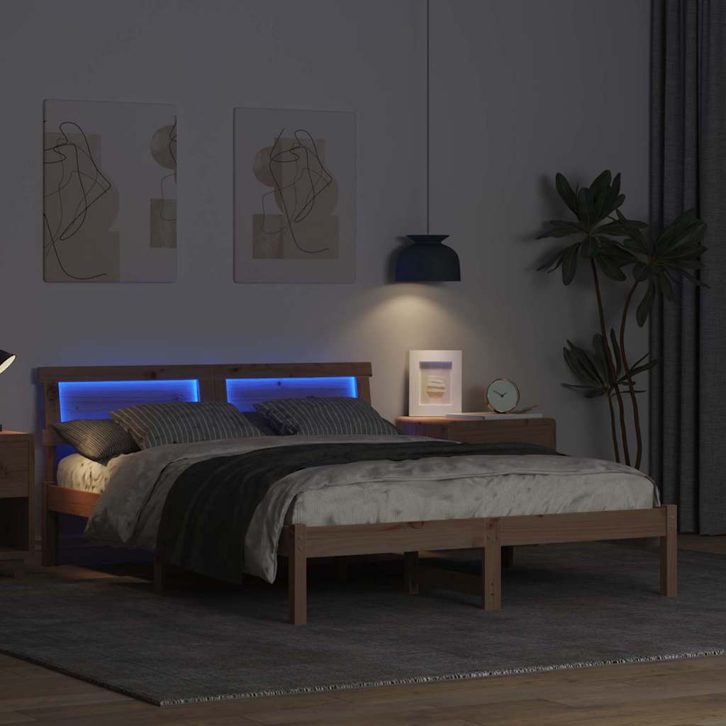 Bed Frame with Headboard Brown 135 x 190 cm Solid Pine Wood
