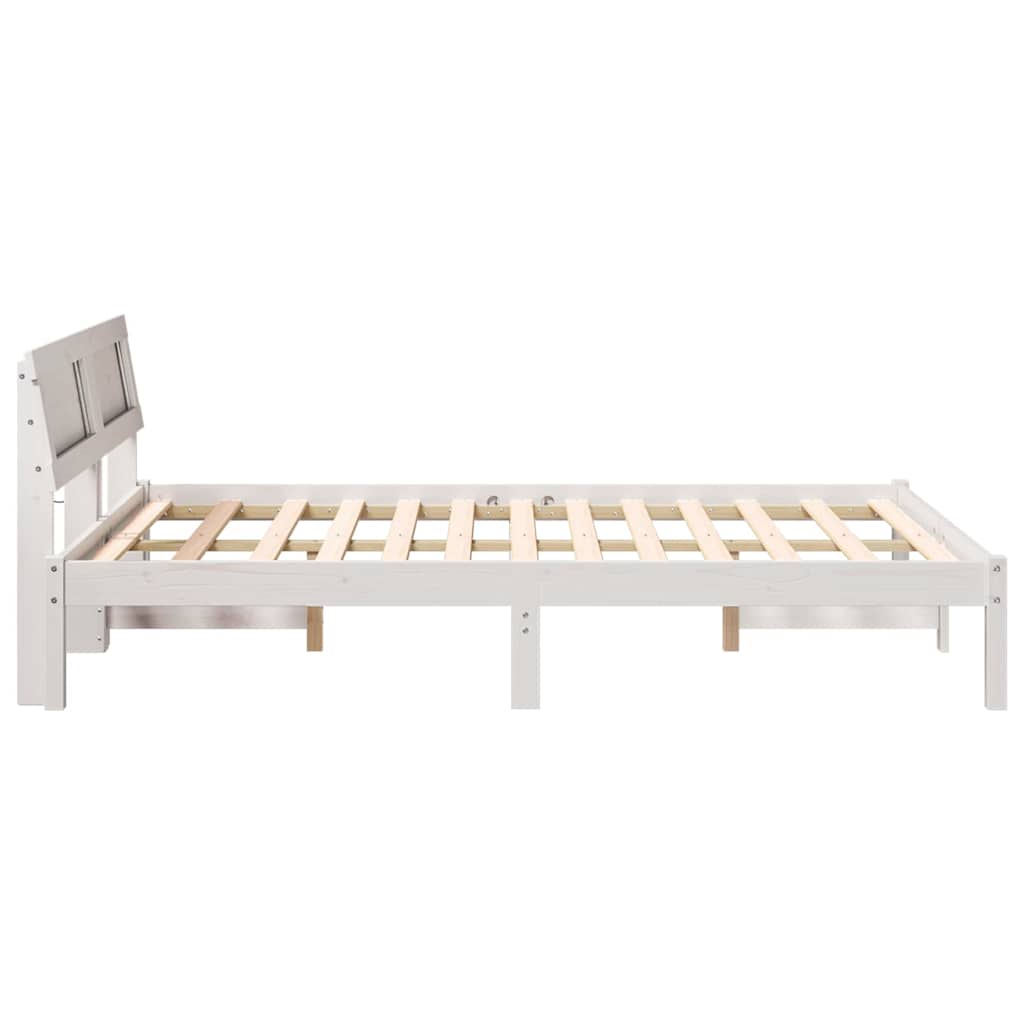 Bed Frame with Headboard White 135 x 190 cm Solid Pine Wood