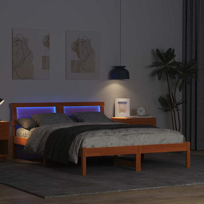 Bed Frame with Headboard Wax Brown 135 x 190 cm Solid Pine Wood