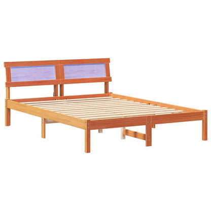 Bed Frame with Headboard Wax Brown 135 x 190 cm Solid Pine Wood