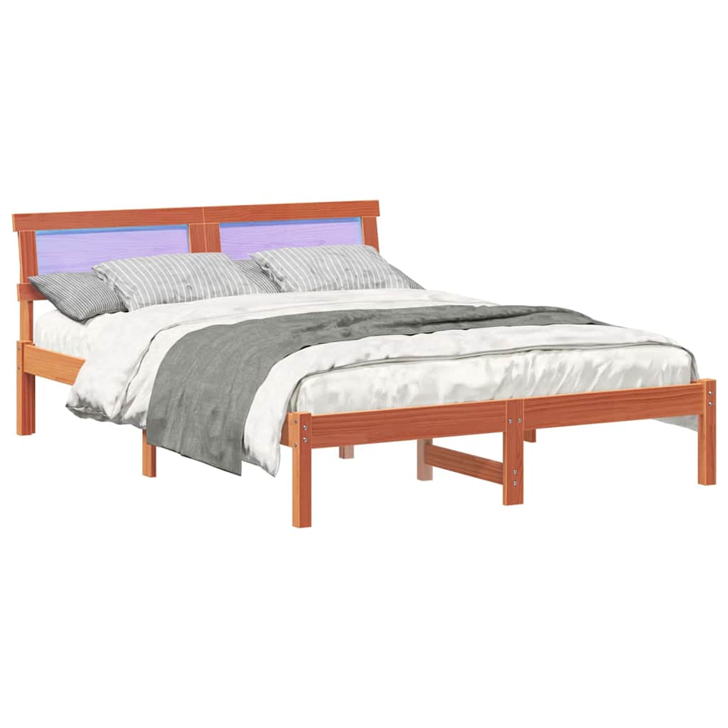 Bed Frame with Headboard Wax Brown 135 x 190 cm Solid Pine Wood