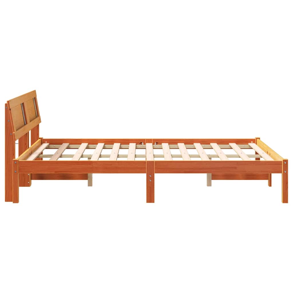 Bed Frame with Headboard Wax Brown 135 x 190 cm Solid Pine Wood
