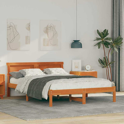 Bed Frame with Headboard Wax Brown 120 x 190 cm Solid Pine Wood