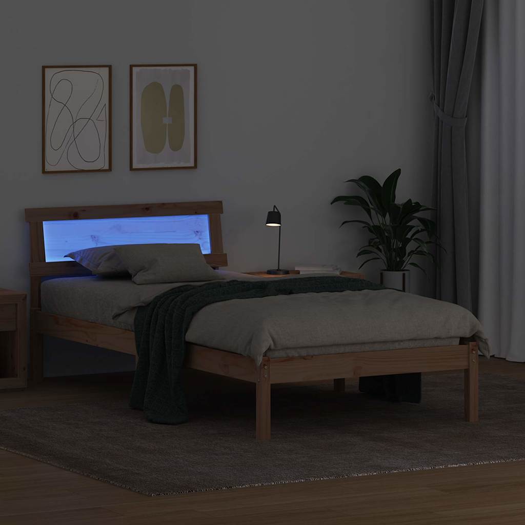 Bed Frame with Headboard Brown 100 x 200 cm Solid Pine Wood