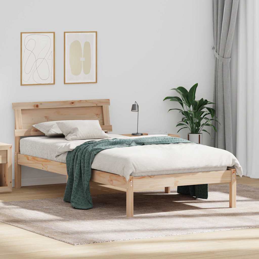 Bed Frame with Headboard Brown 100 x 200 cm Solid Pine Wood