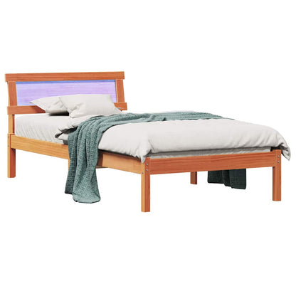 Bed Frame with Headboard Wax Brown 100 x 200 cm Solid Pine Wood