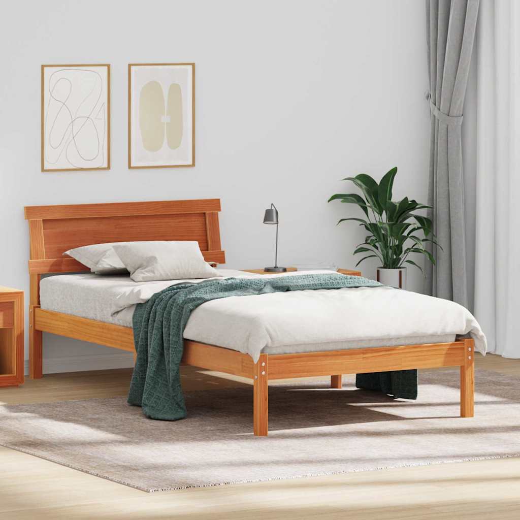 Bed Frame with Headboard Wax Brown 90 x 200 cm Solid Pine Wood