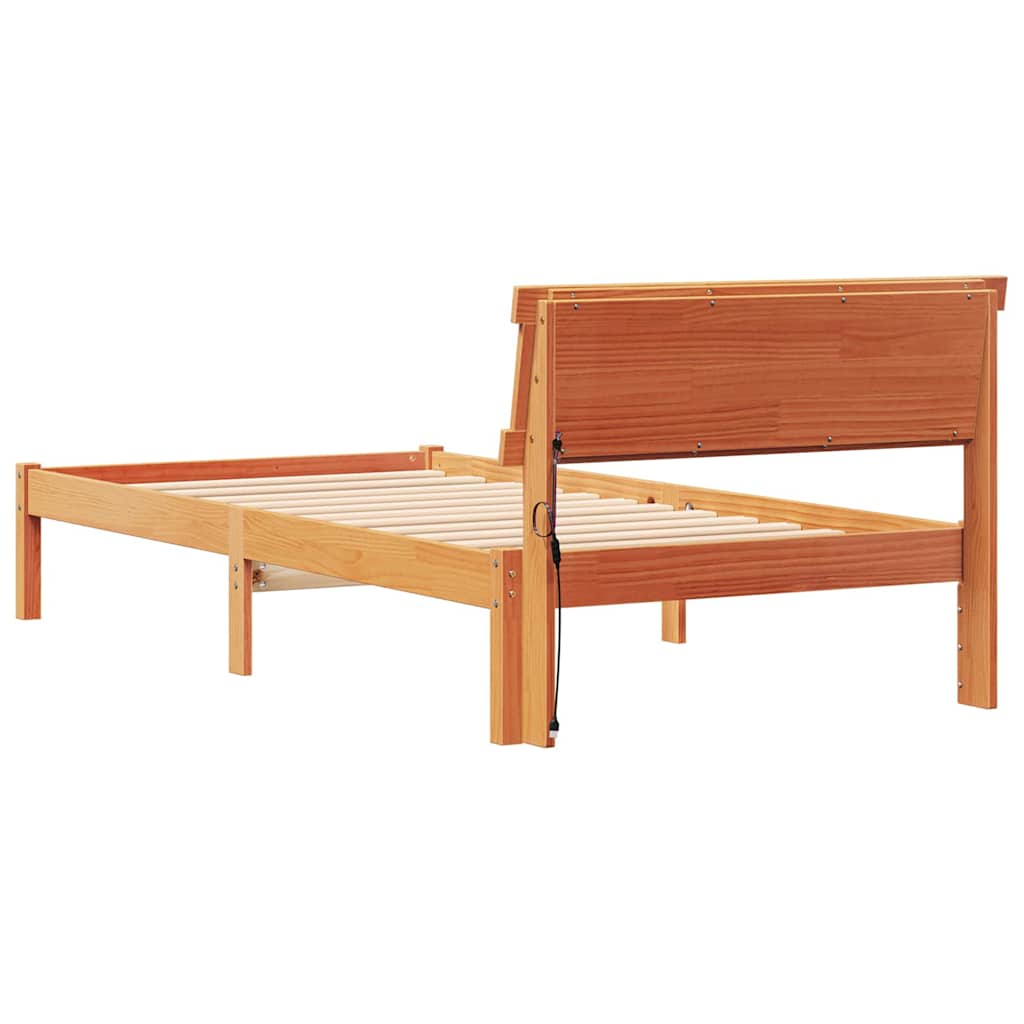 Bed Frame with Headboard Wax Brown 90 x 200 cm Solid Pine Wood