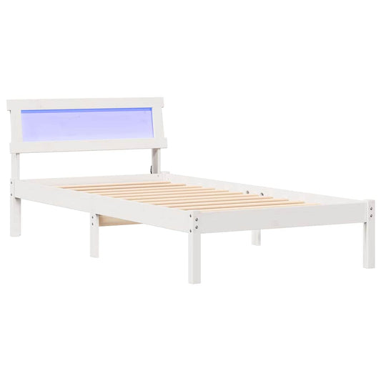 Bed Frame with Headboard White 75 x 190 cm Solid Pine Wood