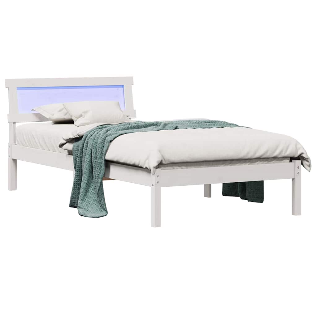 Bed Frame with Headboard White 75 x 190 cm Solid Pine Wood