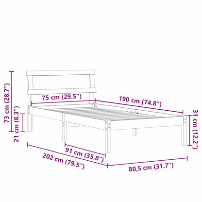 Bed Frame with Headboard White 75 x 190 cm Solid Pine Wood