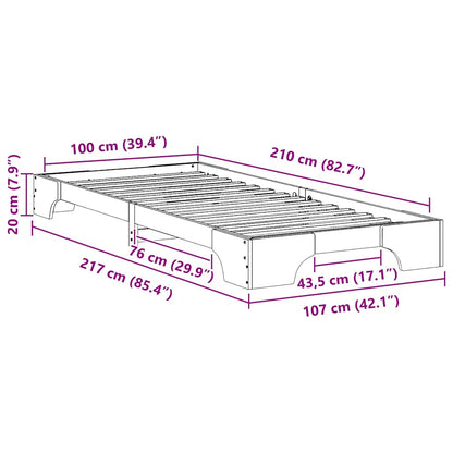 Bed Frame White 100 x 210 cm Solid Pine Wood