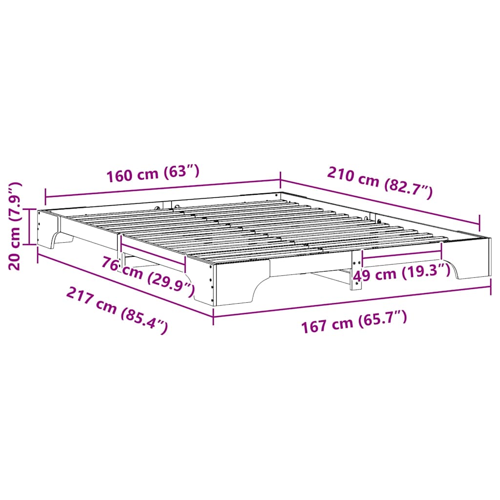 Bed Frame Brown 160 x 210 cm Solid Pine Wood