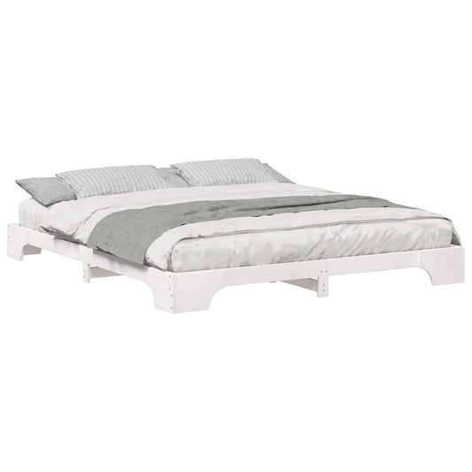 Bed Frame White 200 x 210 cm Solid Pine Wood