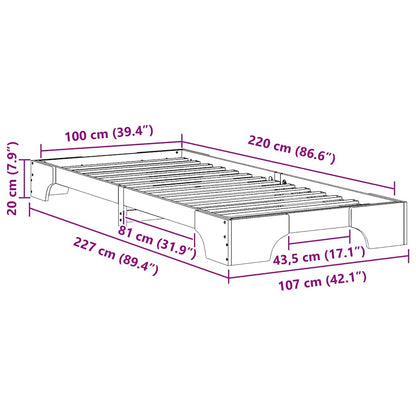 Bed Frame White 100 x 220 cm Solid Pine Wood