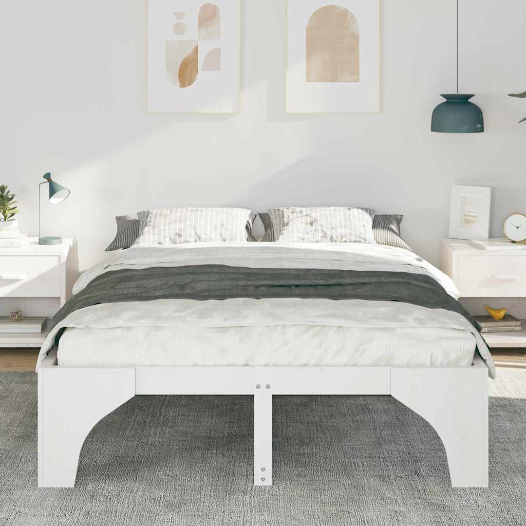 Bed Frame White 160 x 200 cm Solid Pine Wood